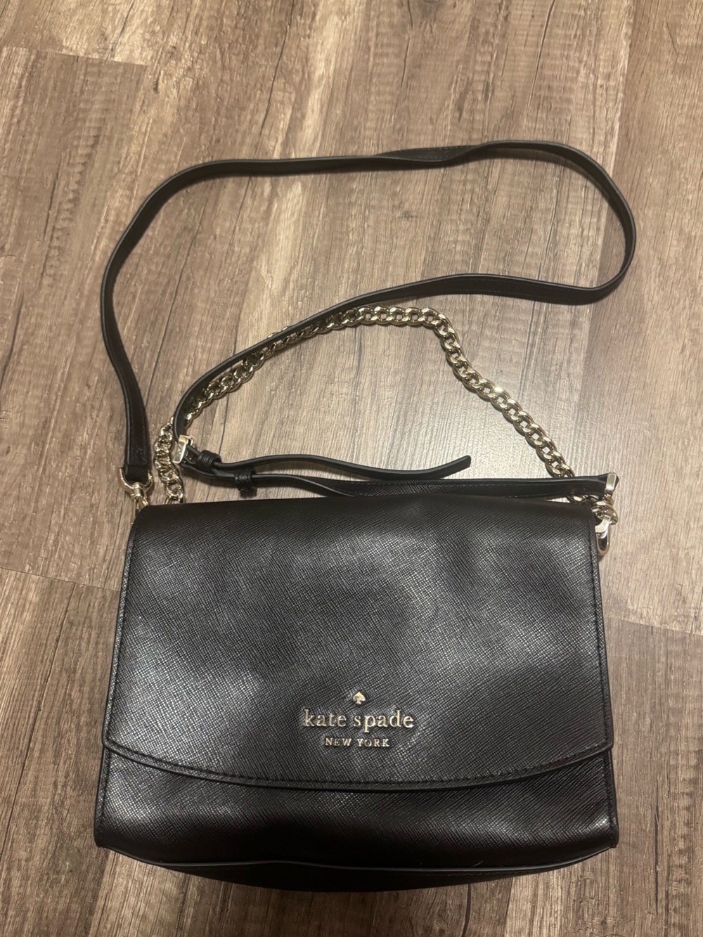kate spade Black Leather Crossbody with Gold Chain Strap